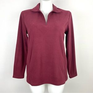 Lands’ End Maroon Purple Fleece Quarter Zip Oeko-Tex Women’s L